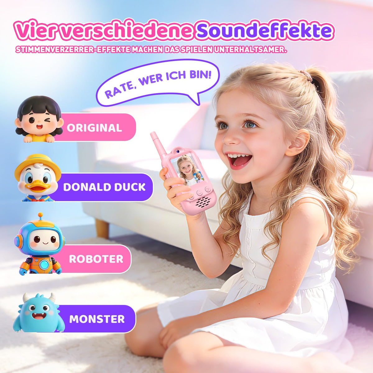 Kinder-Walkie-Talkies mit Video – Spielzeug und Geschenk für Mädchen von 3–8 Jahren.