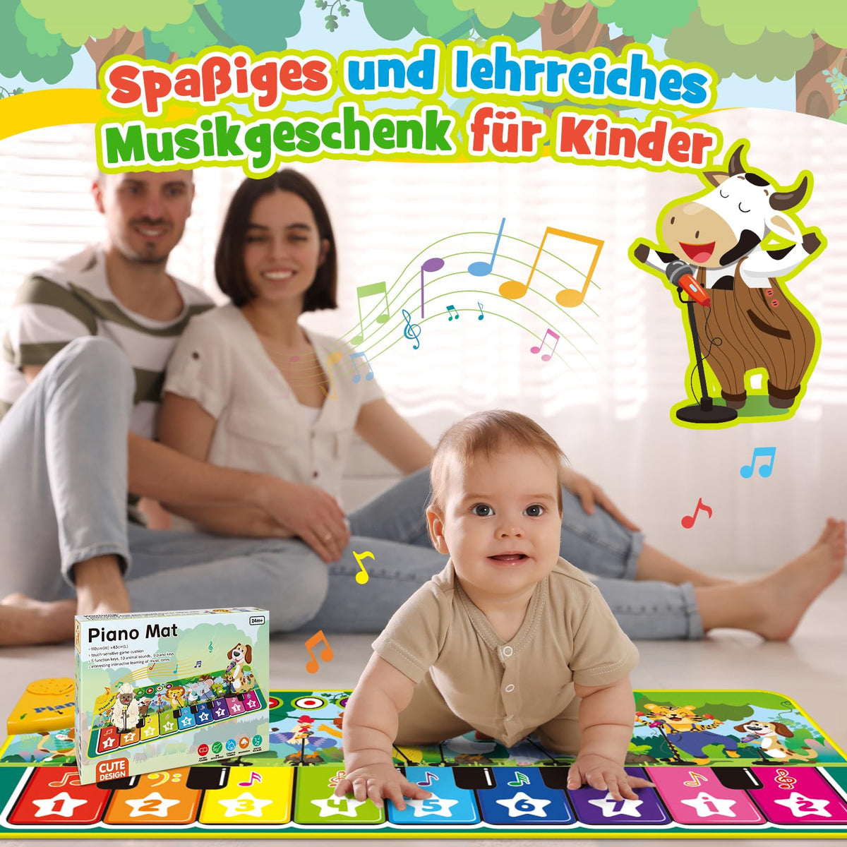 Klaviermatte mit Tier- und Klavierklängen – Babyspielzeug für Kinder ab 1–2 Jahren.