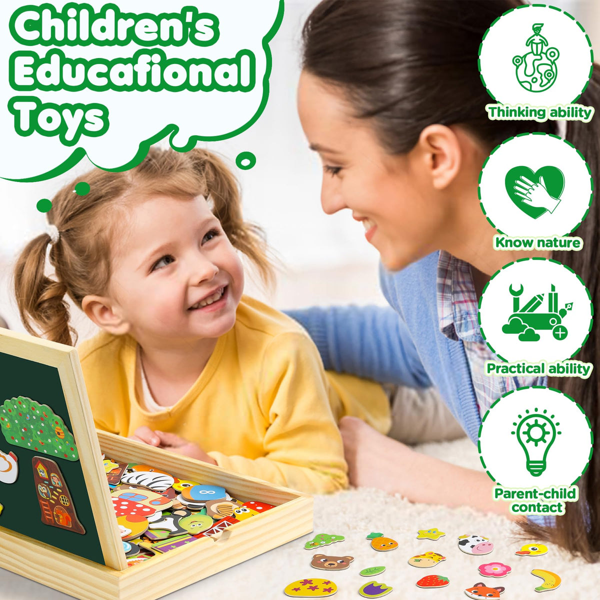 1. Magnetisches Montessori-Holzpuzzle, 130 Teile, Motiv Autoreifen.