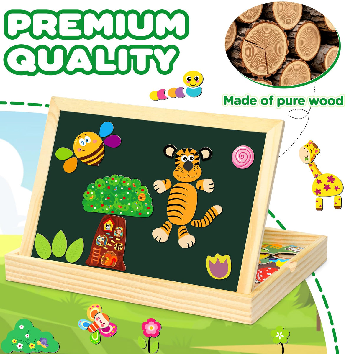 1. Magnetisches Montessori-Holzpuzzle, 130 Teile, Motiv Autoreifen.