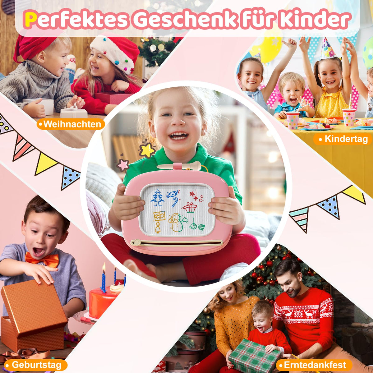 Kikidex magnetische Zaubertafel, Rosa – Mal- und Lernspielzeug für Kleinkinder von 1–3 Jahren.