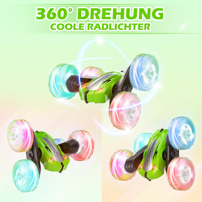 Rodzon RC-Auto, 2,4 GHz, 4WD, LED, 360°-Flips und Drift, mit 2 aufladbaren Batterien, Grün – für Kinder ab 6 Jahren.