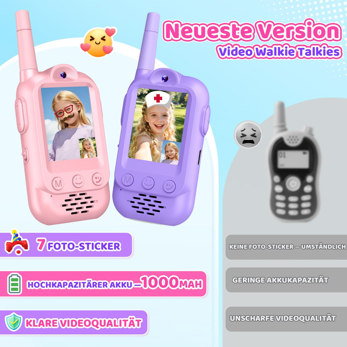 Kinder-Walkie-Talkies mit Video – Spielzeug und Geschenk für Mädchen von 3–8 Jahren.