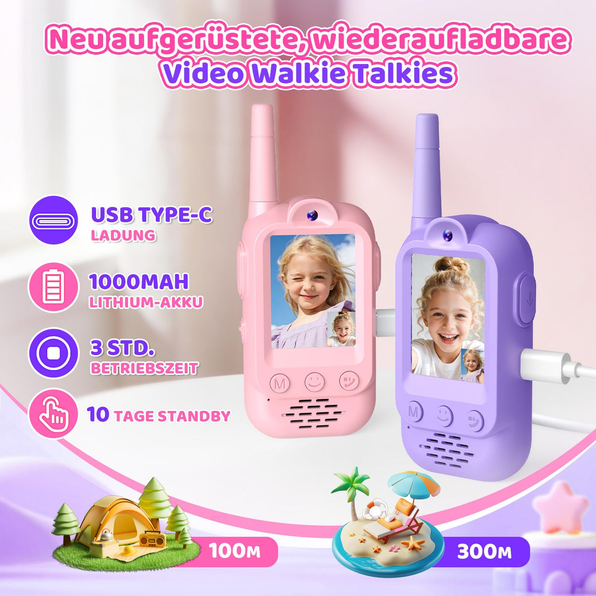 Kinder-Walkie-Talkies mit Video – Spielzeug und Geschenk für Mädchen von 3–8 Jahren.