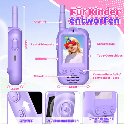 Kinder-Walkie-Talkies mit Video – Spielzeug und Geschenk für Mädchen von 3–8 Jahren.