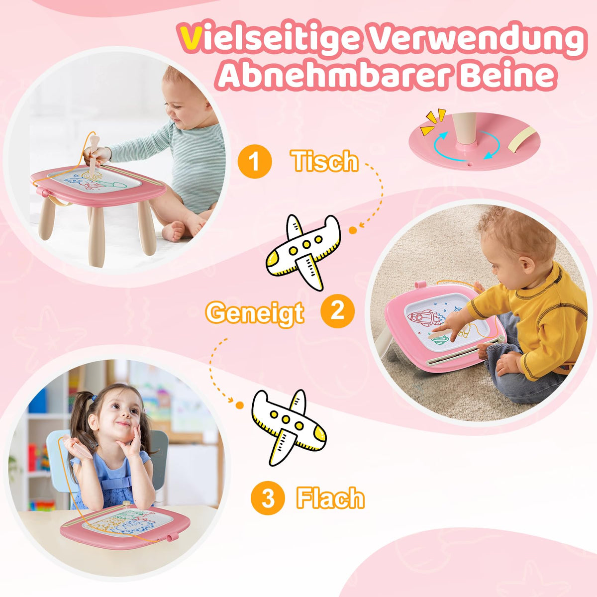 Kikidex magnetische Zaubertafel, Rosa – Mal- und Lernspielzeug für Kleinkinder von 1–3 Jahren.