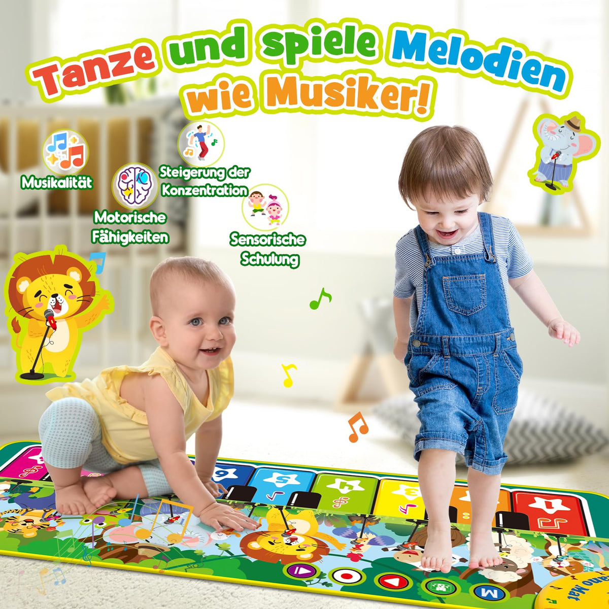 Klaviermatte mit Tier- und Klavierklängen – Babyspielzeug für Kinder ab 1–2 Jahren.