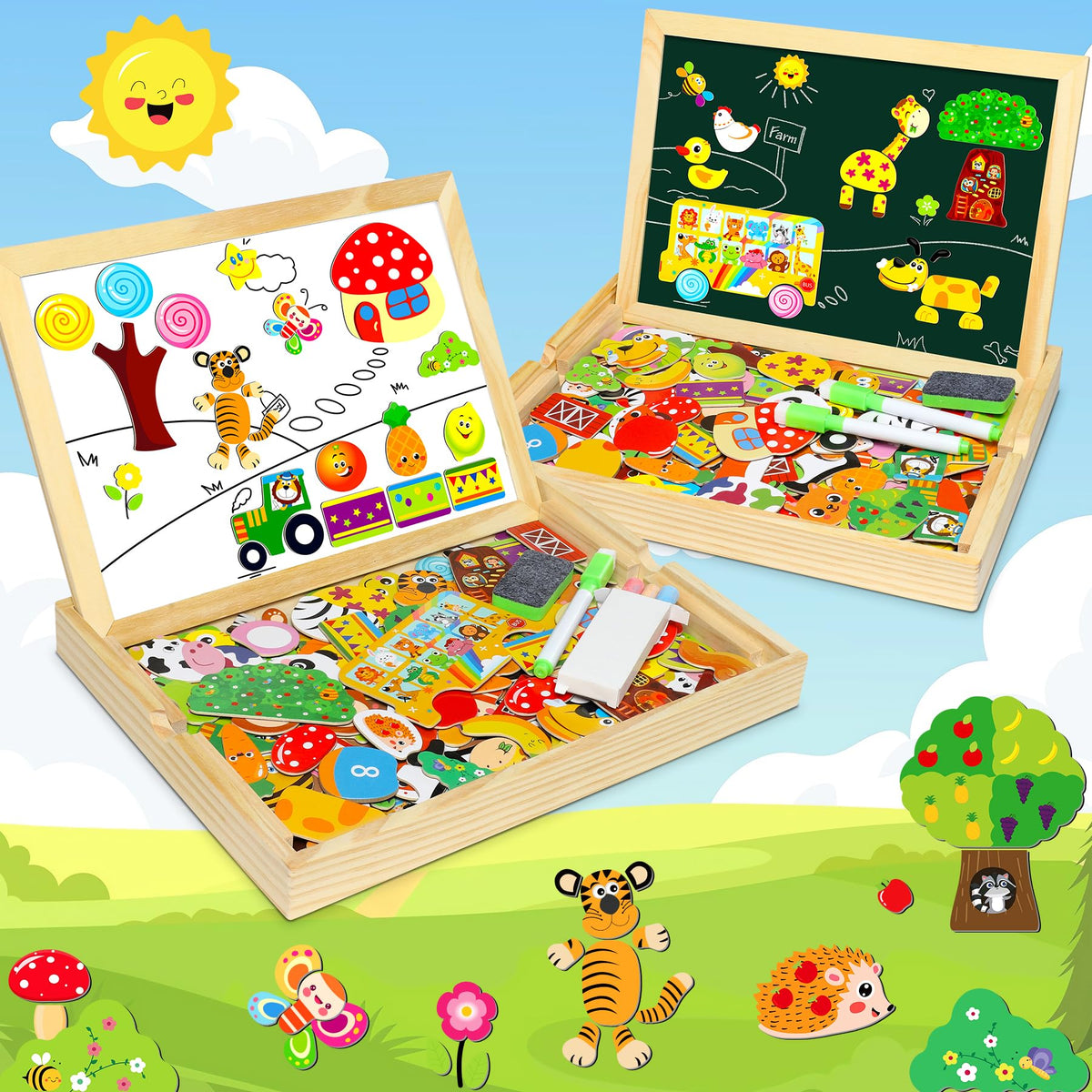 1. Magnetisches Montessori-Holzpuzzle, 130 Teile, Motiv Autoreifen.