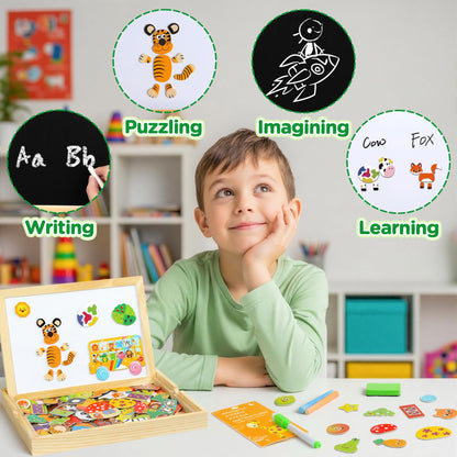 1. Magnetisches Montessori-Holzpuzzle, 130 Teile, Motiv Autoreifen.