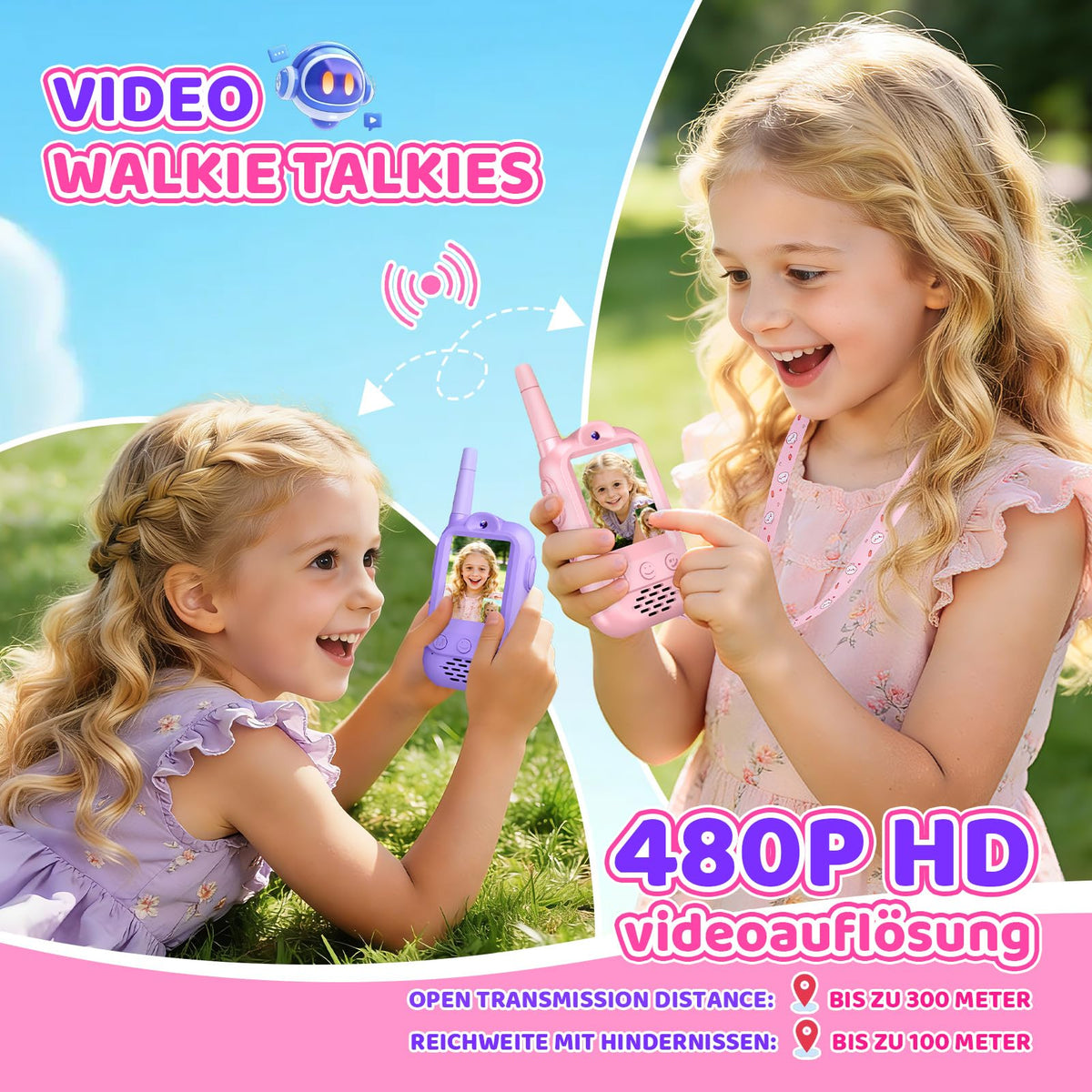 Kinder-Walkie-Talkies mit Video – Spielzeug und Geschenk für Mädchen von 3–8 Jahren.