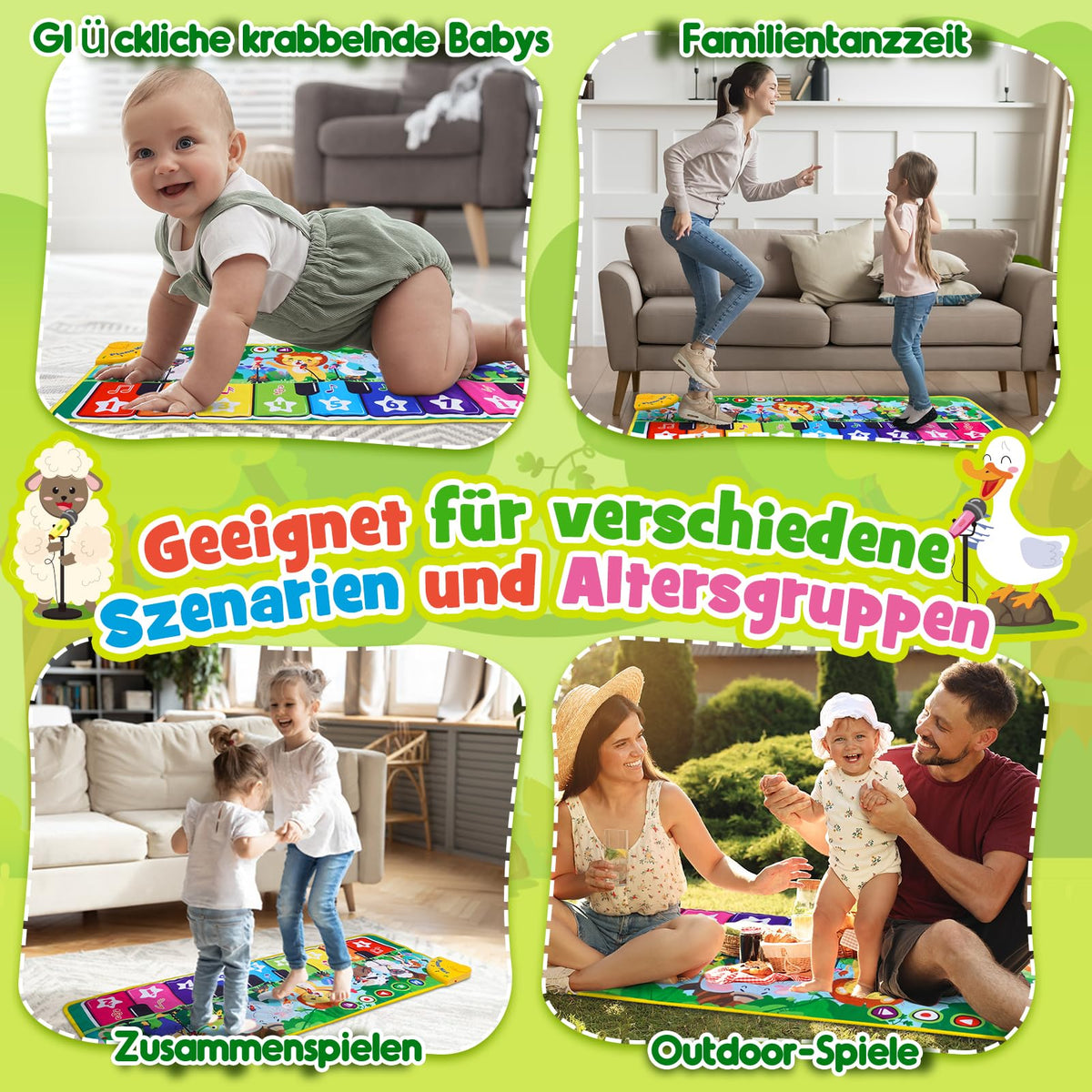 Klaviermatte mit Tier- und Klavierklängen – Babyspielzeug für Kinder ab 1–2 Jahren.