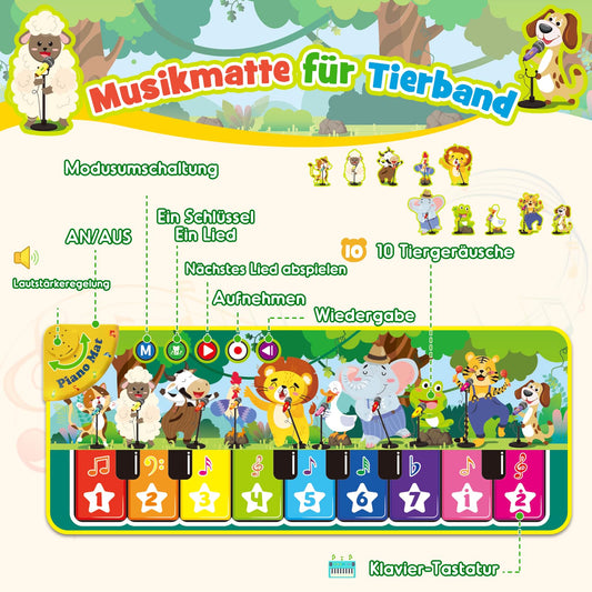 Klaviermatte mit Tier- und Klavierklängen – Babyspielzeug für Kinder ab 1–2 Jahren.