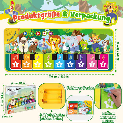 Klaviermatte mit Tier- und Klavierklängen – Babyspielzeug für Kinder ab 1–2 Jahren.